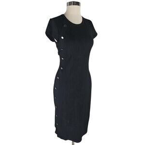 Devotion by Cyrus black ribbed knit midi dress w button side detail, S